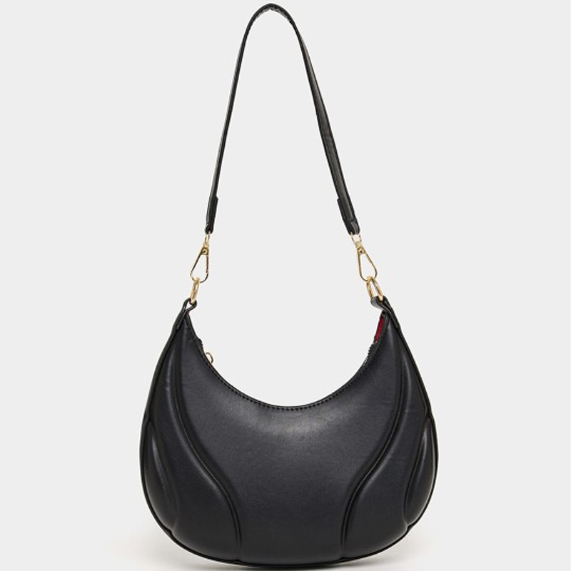 Black Quilted Half Moon Hobo Handbag