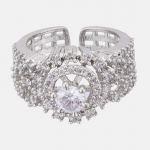 Silver-Plated Cubic Zirconia Stones Studded Finger Ring